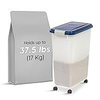 IRIS USA 37.5 Lbs / 47 Qt WeatherPro Airtight Pet Food Storage Container with Attachable Casters, For Dog Cat Bird and Other Pet Food Storage Bin, Keep Fresh, Easy Mobility, BPA Free, Navy/Pearl