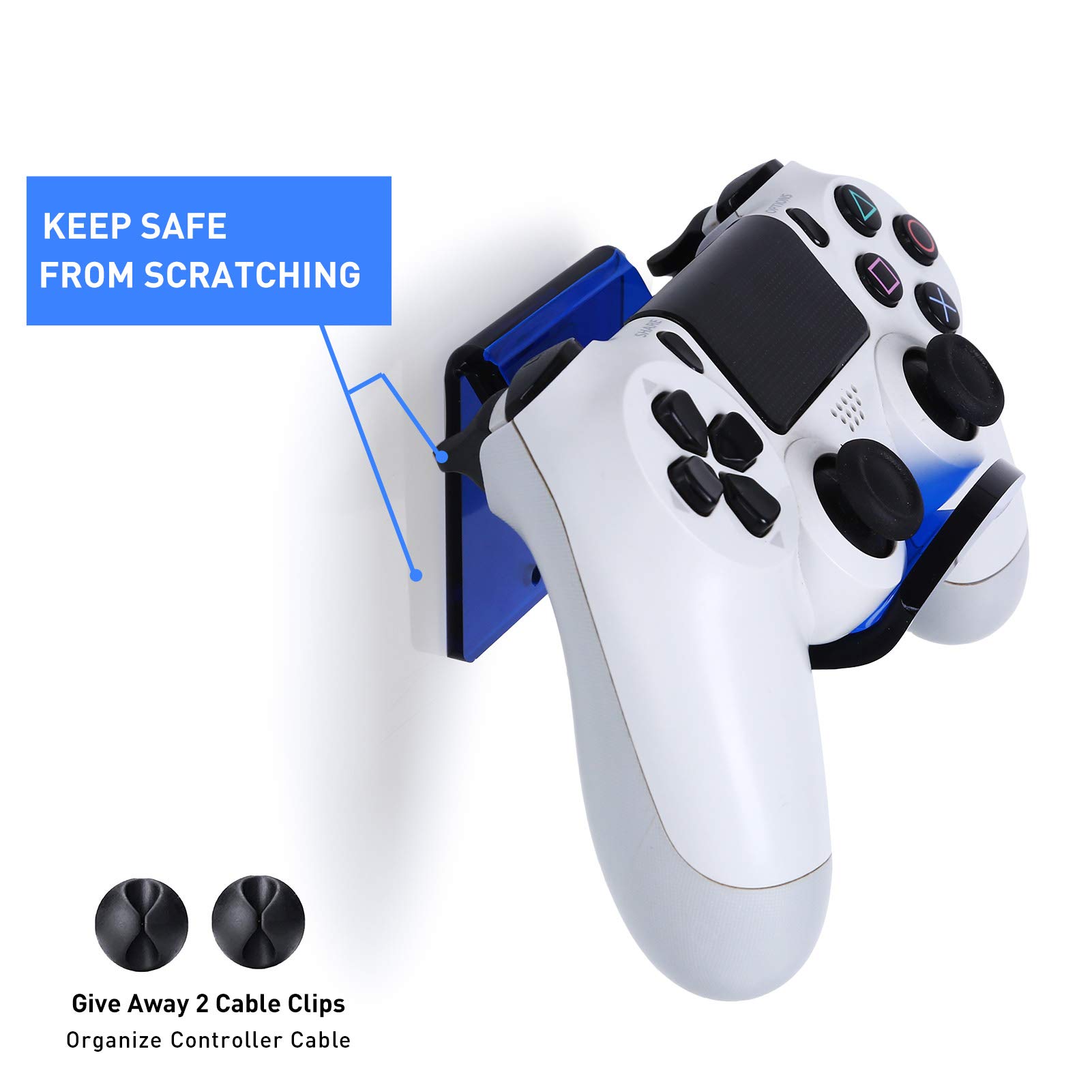 OAPRIRE Controller Holder Stand Wall Mount (2 Pack) - Perfect Display and Storing Modern&Retro Controller - Universal Controller Hanger Kit with Cable Clips - Create Exclusive Game Fortresses (Blue)