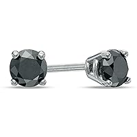 0.50ct Round Cut Black Cubic Zirconia Diamond Solitaire Stud Earrings in 14k White Gold Finish Silver