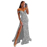 Off The Shoulder Mermaid Prom Dresses for Women Teens Sparkly Glitter Sequin Long Formal Evening Gowns