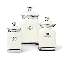 White Canisters Set of 3, Farmhouse Porcelain Cookie Jars for Countertop, Large Ceramic Sugar Container with Lid, Spice Jar with Label