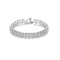 Silver Cubic Zirconia Tennis Bracelet: 14K Gold Plated Trendy Hip Hop Crystal Gemstone Chain Jewelry - Dainty Fashion Birthday Wedding Party Prom Gift for Women Girls Bridal Mom (10-1)
