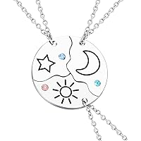 Best Friend Necklaces for 3 Sun Moon Star Cute Puzzle Necklace for Women Teen Girls Sister