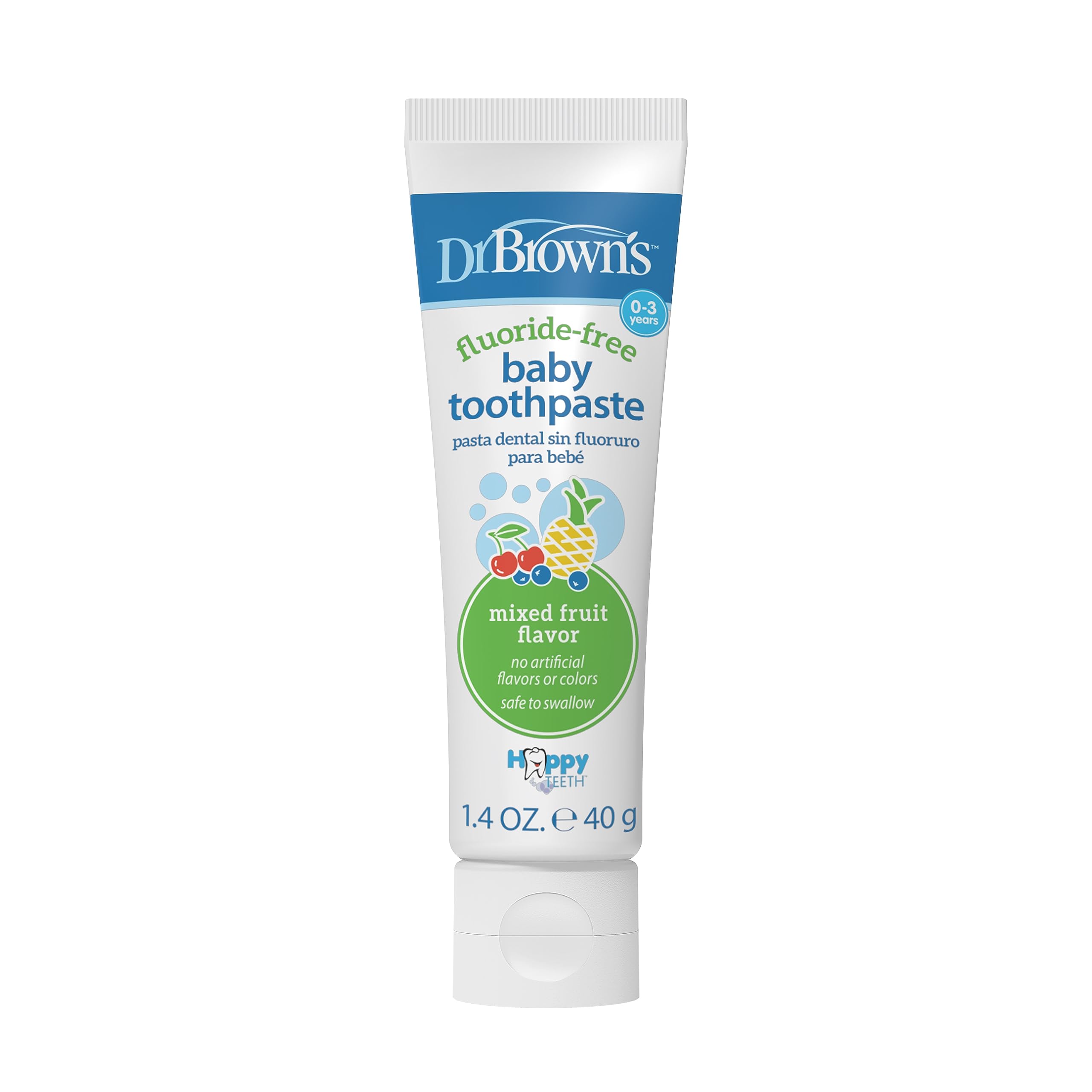 Dr. Brown’s Fluoride-Free Baby Toothpaste, Infant & Toddler Oral Care, Mixed Fruit, 1-Pack, 1.4oz/40g, 0-3 Years