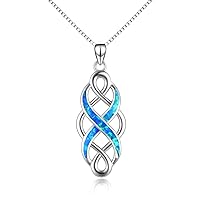 YFN Celtic Knot Necklace Created Opal Pendant Sterling Silver Infinity Love Jewellery, Sterling Silver