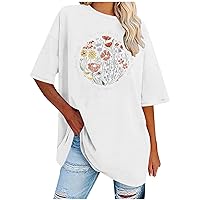 Women's Floral Print T-Shirts Summer Round Neck Short Sleeve Casual Oversized Tees Cute Boho Graphic Tops Blouses