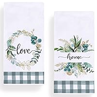 Watercolor Eucalyptus Green Leaves Kitchen Dish Towel 18 x 28 Inch Set of 2, Spring Summer Love Home Tea Towels Dish Cloth for Cooking Baking