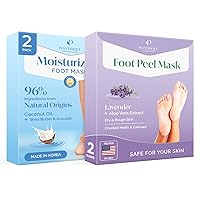PLANTIFIQUE Hydrating Foot Mask for Dry & Cracked Feet - NOT Peeling - 2 Pack and Foot Peel Mask with Lavender 2 Pack
