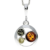 Genuine 3 stones Cognac Baltic Amber & Sterling Silver Classic Pendant without Chain - M396