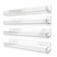 4 Pack 15 Inch Clear Acrylic Shelves, Clear Kids Floating Bookshelf for Kids Room, Modern Nail Polish Rack Sunglasses Essential Oil Picture Ledge Display Toy Storage Wall Shelf