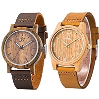 Sentai Natural Wood Watch, Genuine Leather Strap, Handmade Quartz Watches, Bamboo Wood Men's Women's Wrist Watch Mother's Day Gift with Gift Box