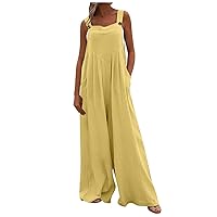 Rompers For Women Casual Jumpsuits Dressy Button Up Jumpsuit Casual Loose Sleeveless Rompers With Pockets
