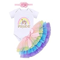 IMEKIS Baby Girls Boho Rainbow 1st Birthday Outfit Romper + Tutu Skirt with Diaper Cover + Headband Cake Smash Photo Shoot