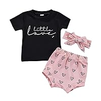 Baby Girl Outfits with Matching Headbands Newborn Infant Baby Girls Spring Summer Valentine's Day (Black, 6-12 Months)