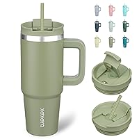 BJPKPK 30 oz Stainless Steel Tumbler With Handle Insulated Tumblers With 2 Straw Travel Coffee Mug With Lid,Sage
