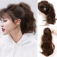 Super Light Wavy Ponytail Extension Short 30cm Seamless Pulless High Pony Tail Natural Snythetic Hairpiece (Tie Up Light Brown)
