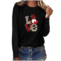 Love Heart Shirt for Women Casual Round Neck Long Sleeve Plaid Print Tee Fashion Leopard Pullover Tops Blouse