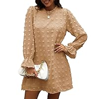 COTECRAM Long Sleeve Dress for Women Casual Elegant Holiday Tunic Dress Fashion V Neck Loose Flowy Swing Midi Dresses