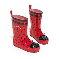 Red Ladybug Natural Rubber Rain Boots With A Pull On Heel Tab