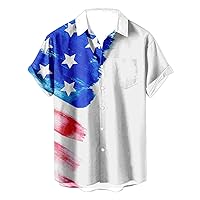 Hawaiian Bowling Shirts for Mens Short Sleeve 3D Printed Regular Fit Summer Beach Casual Button Up Patriotic T-Shirt
