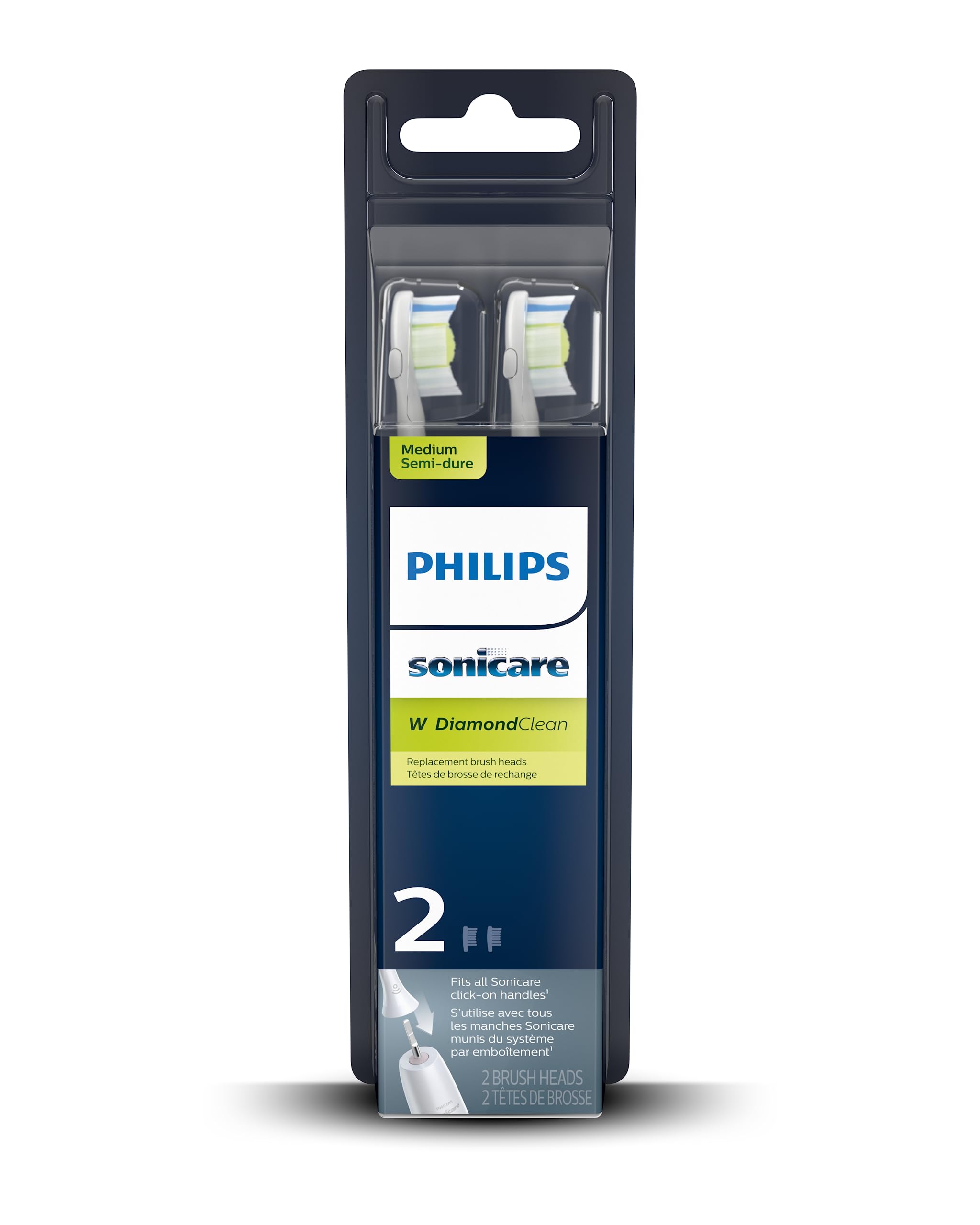 Philips Sonicare Genuine W DiamondClean Replacement Toothbrush Heads, 2 Brush Heads, White, HX6062/65