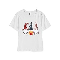 Hat and Beyond Womens Christmas Holiday Graphic Print Image Garden Gnomes and Present Classic Short Sleeve T-Shirts