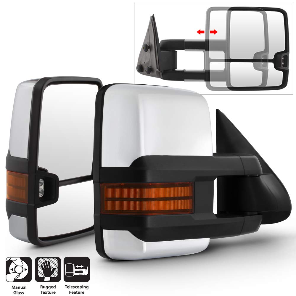 Acanii- Telescoping Manual Trailer Towing Side Chrome Mirrors Driver+Passenger For 1999-2006 Silverado Sierra Left+Right