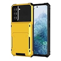 Galaxy S21 Plus Wallet Case Card Holder ID Slot Scratch Resistant Dual Layer Protective Bumper Rugged TPU Rubber Armor Hard Shell Cover Phone Cases for Samsung Galaxy S21+ Plus,Yellow