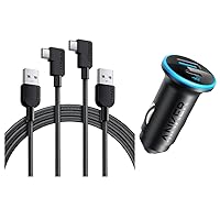 Anker USB C Cable Right Angle, 2-Pack 6 ft USB-A to 90 Degree USB-C Braided Charging Cord, Durable Type C Cable&USB C Car Charger Adapter, Anker 52.5W Cigarette Lighter USB Charger, 323 Anker Car Char