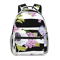 Striped Flower Butterfly Printed Lightweight Backpack Travel Laptop Bag Gym Backpack Casual Daypack