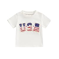 Toddler Baby Boy Girl 4th of July T-Shirts Short Sleeve Letter Embroidery Tops Fourth of July Clothes