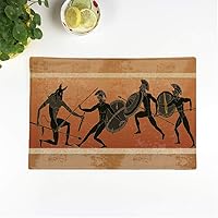 Set of 4 Placemats Ancient Greece Black Figure Pottery Hunting for Minotaur Gods 12.5x17 Inch Non-Slip Washable Place Mats for Dinner Parties Decor Kitchen Table