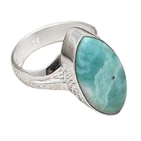 Larimar Stone Ring, 925 Sterling Silver, Marquise Stone. Handmade Statement, Gift For Her