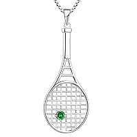 YL Tennis Racquet Pendant Necklace 925 Sterling Silver Gemstones Love Sports Jewelry for Women Men