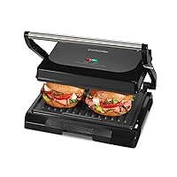 Proctor Silex Panini Press Sandwich Maker and Electric Indoor Grill, 1000 watts, Easy Clean Nonstick Grids, Compact Upright Storage, Black (25440PS)