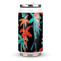 Coconut Tree Fashion Travel Coffee Tumbler with Lid & Straw Insulated Water Bottle Mugs Drinking Cup 300ml