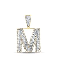 The Diamond Deal 14kt Two-tone Gold Mens Round Diamond M Initial Letter Charm Pendant 1-1/5 Cttw