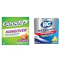 Goody's Hangover Powders, Berry Citrus, 16 Packs & BC MAX Strength Fast Pain Relief, Lemonade, 500mg Aspirin, 500mg Acetaminophen, 16 Packs