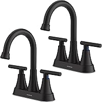 Bathroom Faucets for Sink 3 Hole, Hurran 4 inch Matte Black Bathroom Sink Faucet with Pop-up Drain and 2 Supply Hoses, Stainless Steel Lead-Free Centerset Faucet for Bathroom Sink Vanity RV, 2 Pack