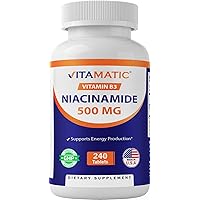 Vitamatic Niacinamide 500 mg 240 Tablets - Flush Free Vitamin B3 - Supports Energy Production