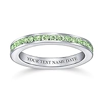 Personalize Cubic Zirconia Thin Stackable CZ Channel Set Eternity Band Ring Simulated Gemstone .925 Sterling Silver 12 Birth Month Colors 3MM