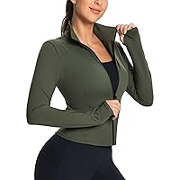 BALEAF Women's Cropped Workout Jacket Long Sleeve Athletic Running Yoga Lightweight Zip Up Jackets with Thumb Holes