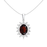 ANAKHA Natural Garnet Diana Pendant Necklace with Diamond for Women in Sterling Silver / 14K Solid Gold
