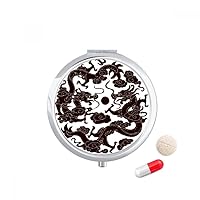 Two Chinese Dragon Animal Pearl Circle Pill Case Pocket Medicine Storage Box Container Dispenser
