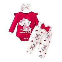 Toddler Baby Girls Valentine's Day Outfits Solid Color Long Sleeve Rompers Heart Print Pants Newborn Girl Clothes