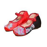 Girl's Embroidery Flat Ballet Shoes Kid's Cute Mary-Jane Dance Shoe Flat Sandal Shoe Red