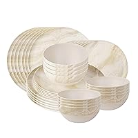 GIA Everyday 36 Pieces Bamboo Melamine Dinnerware Set for 12 person, Yellow Marble Swirl