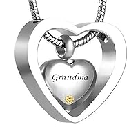misyou Double Heart Birthstone Urn Necklace Keepsake Pendant Cremation Ashes Jewelry （Grandma）
