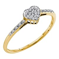 Sonia Jewels 10k Yellow OR White Gold Heart Love Shape Center Pave Setting Round Cut Ladies Diamond Engagement Cocktail Ring Band 6mm (.07 cttw)