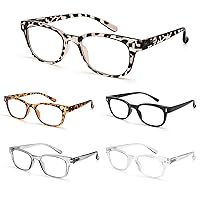BLS BLUES Reading Glasses for Women/Men Blue Light Blocking, Computer Readers Anti Migraine/Eye Strain Blocker Eyewear 5Packs (Leopard/Tortoise/Black/Grey/Clear, 4.0)